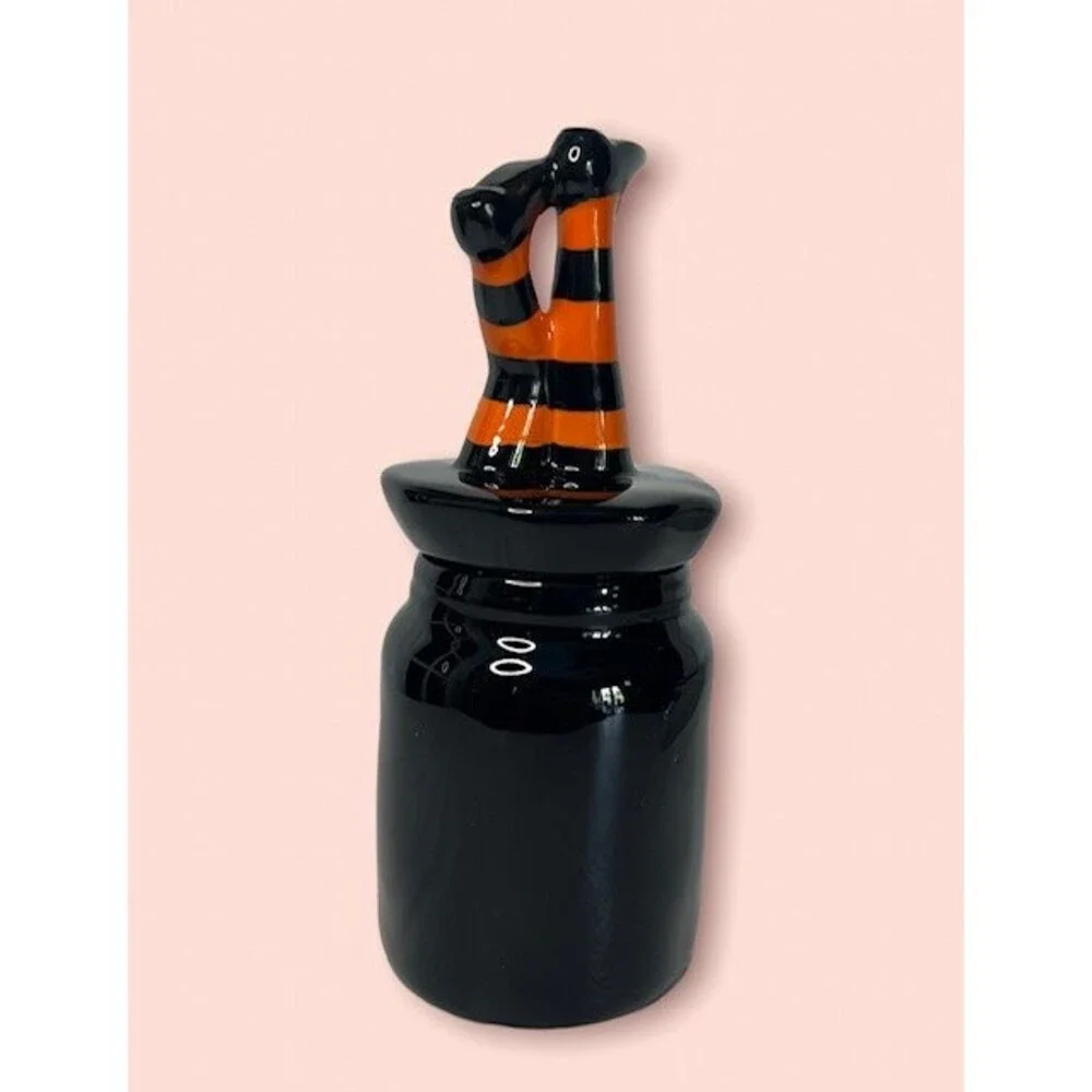 Rae Dunn WITCH AND FAMOUS Canister With Figural Lid Witch's Legs  New in Box